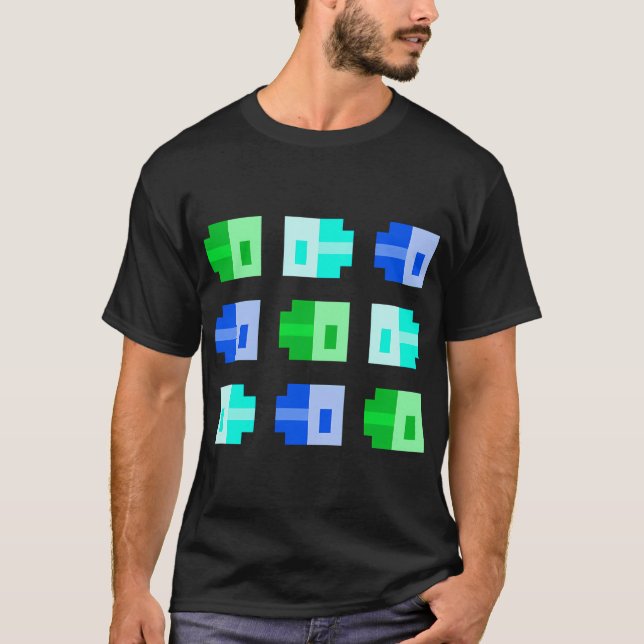 Små Pixel Fiskar, Grön Cyan Blå T Shirt (Framsida)