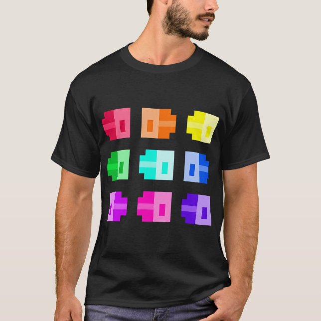 Små Pixel Fiskar, Regnbåge T Shirt (Framsida)