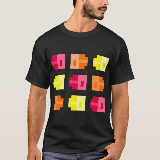 Små Pixel Fiskar, Röd Orange Gul T Shirt (Framsida)