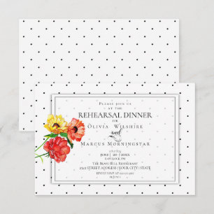 Små Polka dots, feta röda och Gula blommor Inbjudningar
