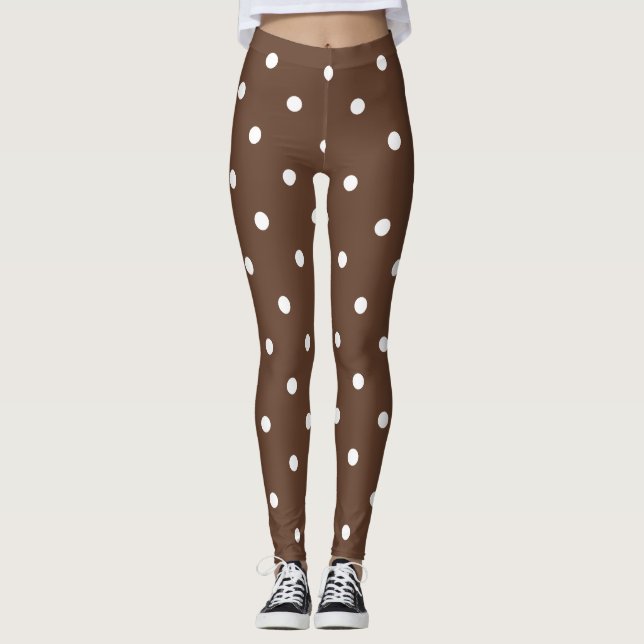 Små Polka dots Mönster: Brun Leggings (Framsida)