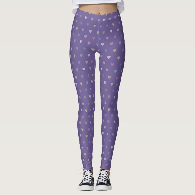 Små polka-hjärtan på Ultra Violet Lila Leggings (Framsida)