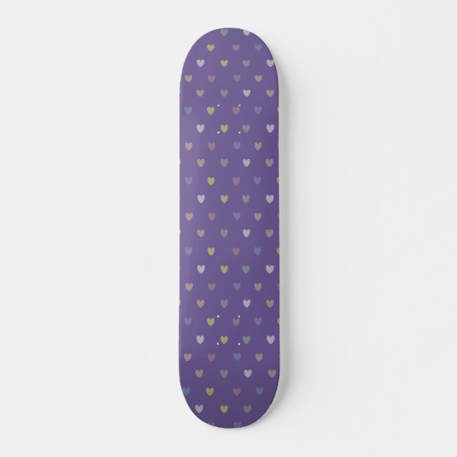 Små polka-hjärtan på Ultra Violet Lila Mini Skateboard Bräda 18,5 Cm (Framsida)