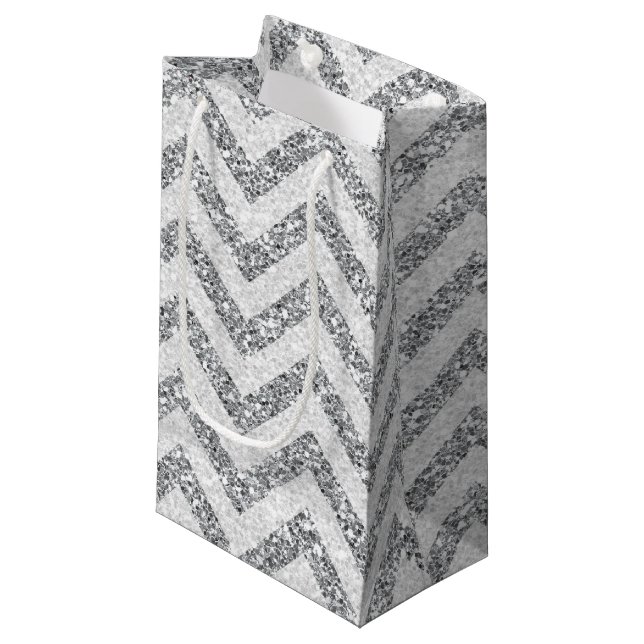 Små presentsäck från Faux Silver glitter (Framsidan Vinklad)