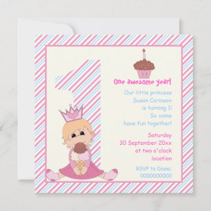 Små prinsessor 1-årsdag rosa blått inbjudningar