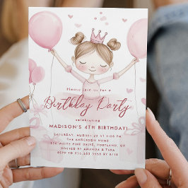 Små prinsessor och rosa krona födelsedagsfest inbjudningar