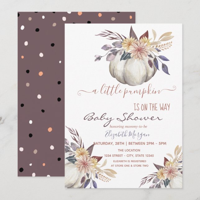 Små pumpa blommor, prickiga  Baby Shower Inbjudningar (Fram/baksida)