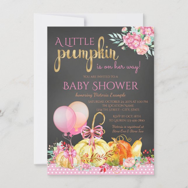 Små Pumpa Flickor Kritskrift Höst Baby Shower Inbjudningar (Framsida)