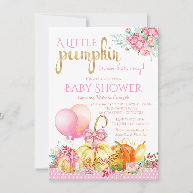 Små Pumpaflickor Höst Baby Shower Inbjudningar (Framsida)