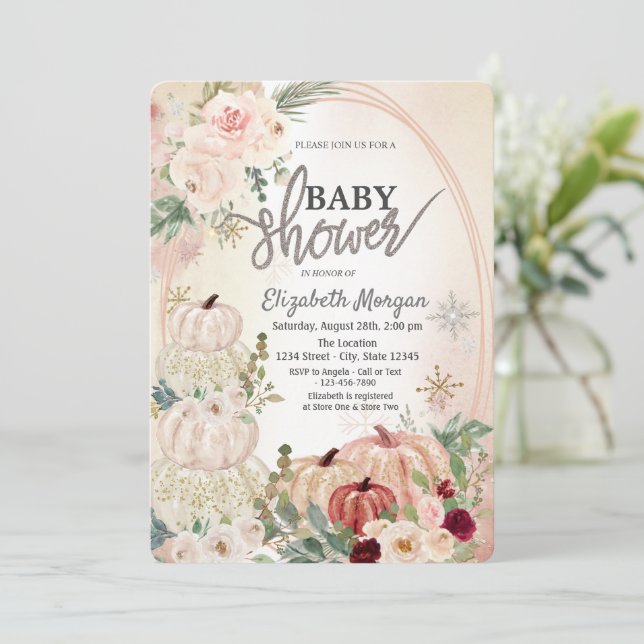 Små pumpor, rosor, snöflingor - Baby Shower Inbjudningar (Stående Fram)