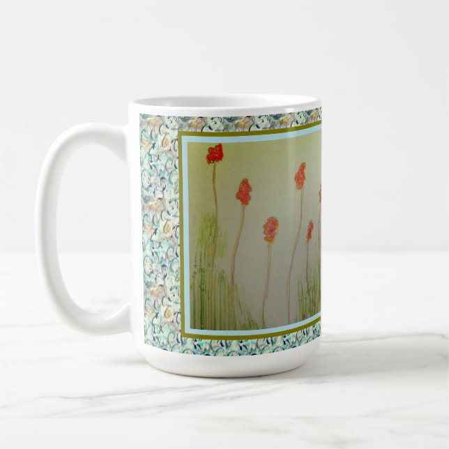 Små röda vildblommor kaffemugg (Vänster)