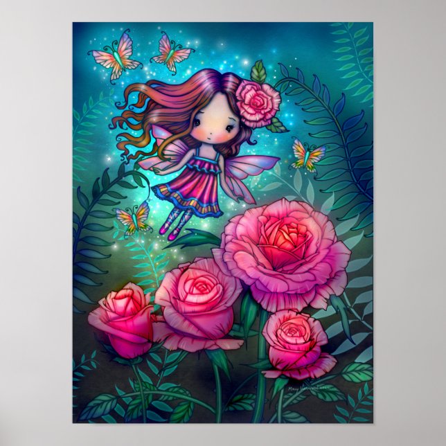 Små Rosa Ängsälvor i Molly Harrisons fantasikonst Poster (Framsidan)