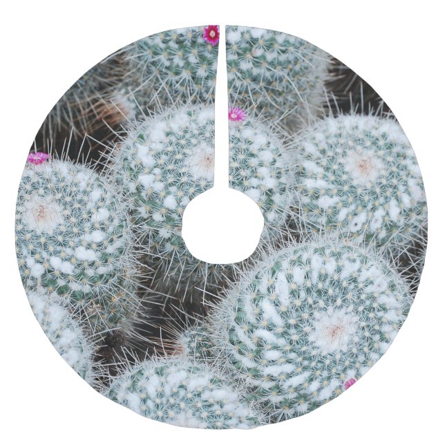Små Rosa Flowers Cactus Plants Julgransmatta Borstad Polyester (Framsidan)