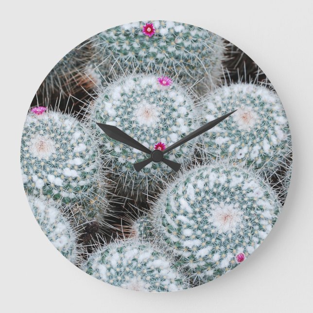 Små Rosa Flowers Cactus Plants Stor Klocka (Framsida)