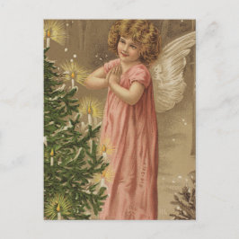 Små Rosa Garbed Vinkelt vid Julgran Helg Vykort