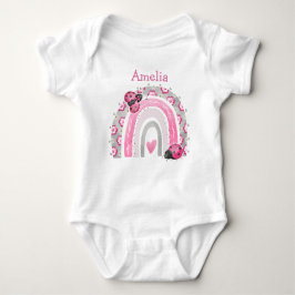Små rosa nyckelpigor med regnbåge baby bodysuit t shirt
