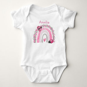 Små rosa nyckelpigor med regnbåge baby-bodysuit t shirt