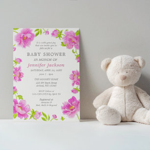 Små Rosa Peonior Baby Shower Inbjudan