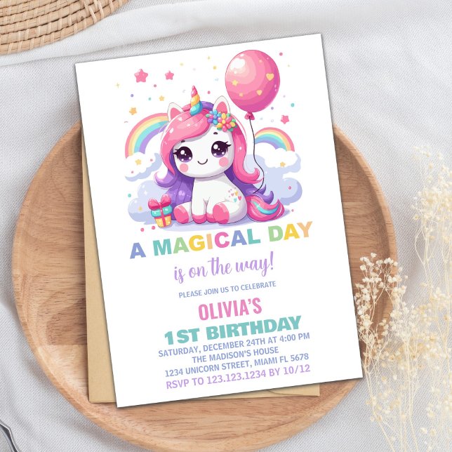 Små Rosa Unicorn Birthday-inbjudningar Inbjudningar (Little Pink Unicorn Birthday Invitations)