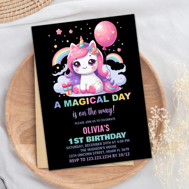 Små Rosa Unicorn Birthday-inbjudningar Inbjudningar (Little Pink Unicorn Birthday Invitations)