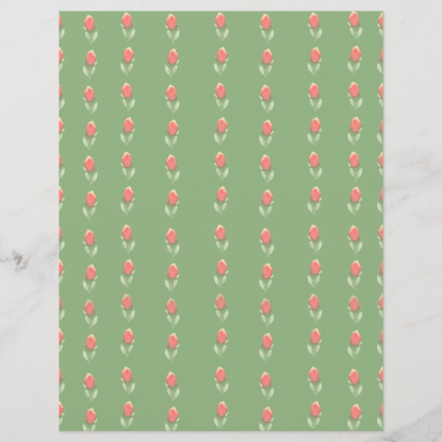 Små Rosenknoppar för Rosa på Grönt Papprare Lakan (Framsida)