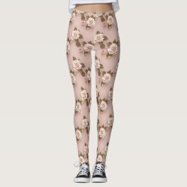 Små rosor i nyanser av elfenben och guld leggings