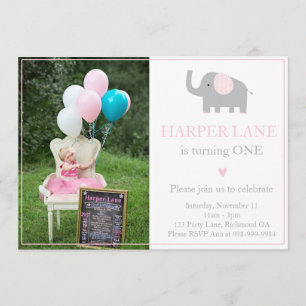 Små Rosor och Grått Elefant Birthday-inbjudan Inbjudningar