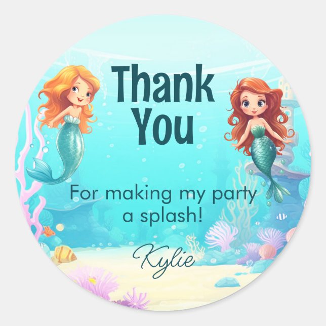 Små Sjöjungfruar under Havsdagen Runt Klistermärke (Framsida)