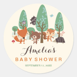 Små skogs vänner Baby Shower-klistermärken Runt Klistermärke