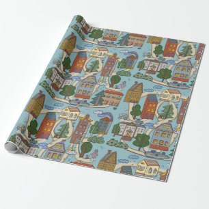 små stadshus mönster presentpapper