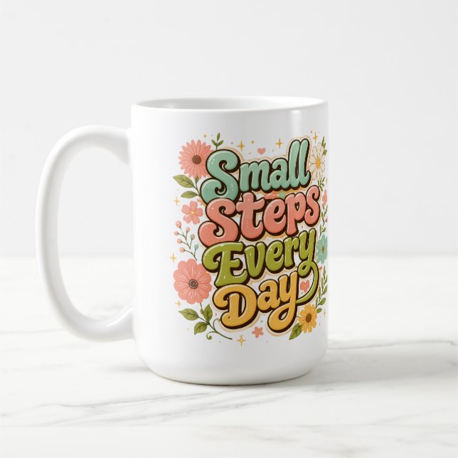 Små Steg Varje Dag Blommig Retro Motiverande Kaffemugg (Vänster)