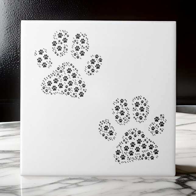 Små stora Hund Tass avtryck | Svart keramisk platt Kakelplatta (Skapare uppladdad)