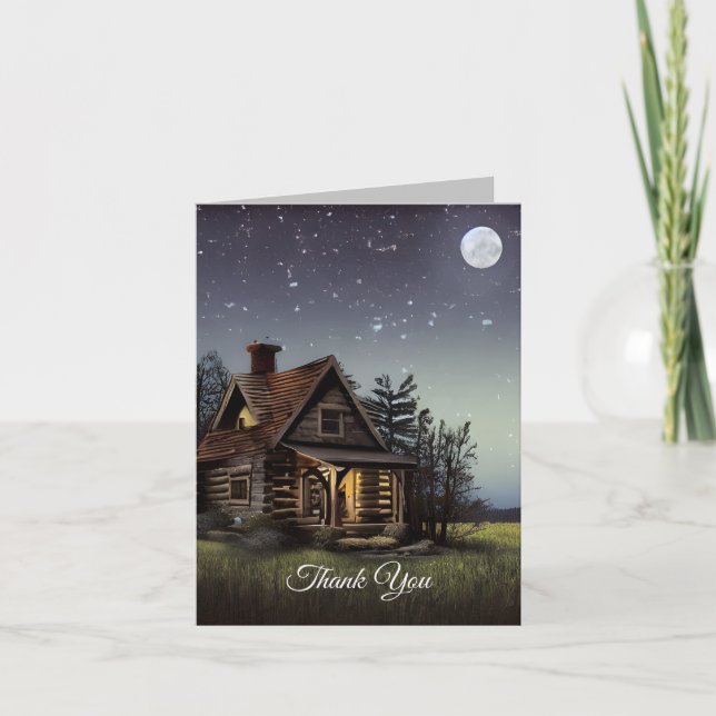 Små stugor i måndagsljus tack kort (Framsida)