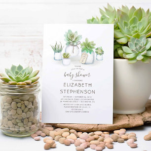 Små Succulents Mason Burk Rustic Baby Shower Inbjudningar