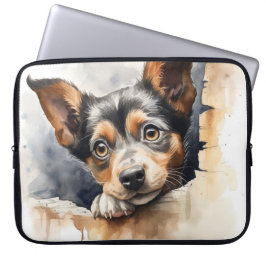 SMÅ SVARTA OCH FÄSTA HUND ÖVER FENCE LAPTOP FODRAL