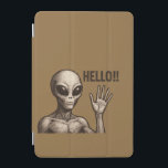 Små träffar: Alien Hälsning iPad Mini Skydd<br><div class="desc">En kornig monokrom utlänning vinkar hej i ett retro-fi-stil med fet "HEJ!!" text.</div>