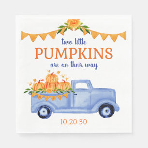 Små tvillingpojke baby shower servetter med pumpa