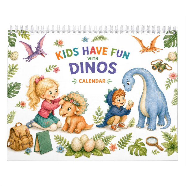 Små upptäckare & söta dinosaurier – Barnvägg  Kalender (Omslag)