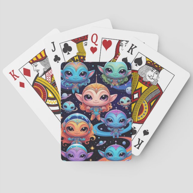 Små Utomjordingar med flera Färgader i rymden Casinokort (Baksidan)
