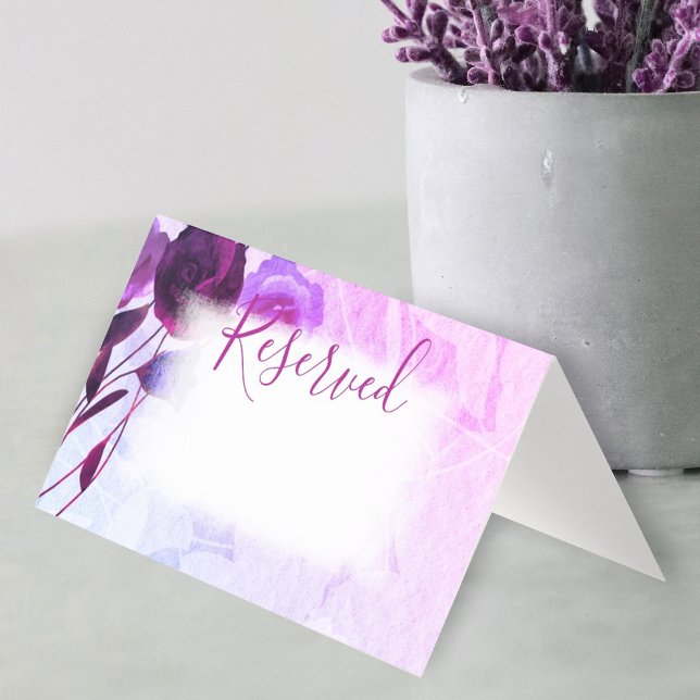 Små veckors violett plommon med Ro-vikt i Bröllop Visitkort (wild berry, plum purple wedding rose reserved card, folded name place card, escort seating card)