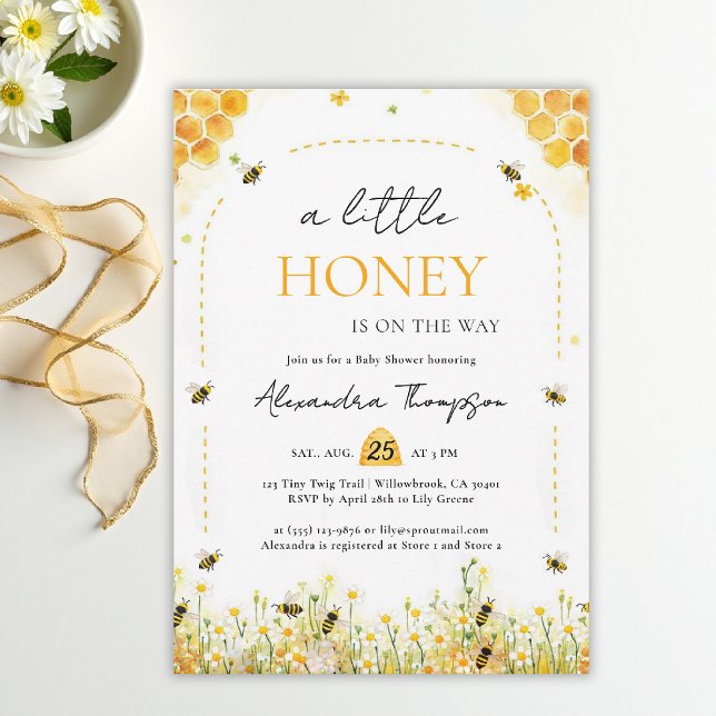 Små Vilda Blommor Valvbåge Sommar Barnkalas Inbjudningar (a little honey bee baby shower theme invitation spring summer watercolor elegant floral bumblebee)