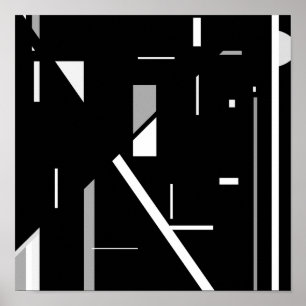 Små vita Grått-former på svart geometrisk design Poster