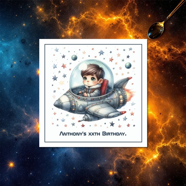 Småbarn Astronaut Rymdtemat Födelsedagsfest Pappersservett (Toddler Astronaut Space themed Birthday Party Napkins)
