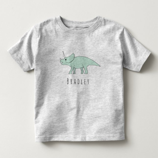 Småbarn Boy Doodle Triceratops Dinosaur med Namn T-shirt (Framsida)