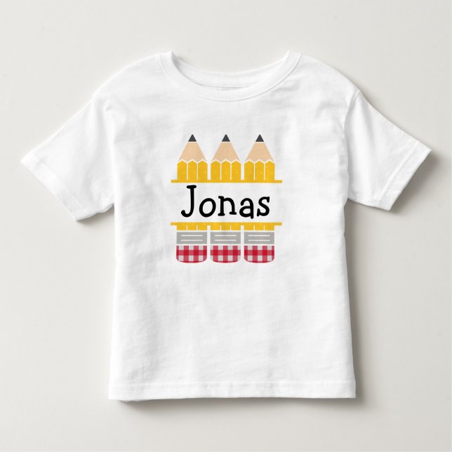 Småbarn Boy Personlig Play Pencil Trio T Shirt (Framsida)
