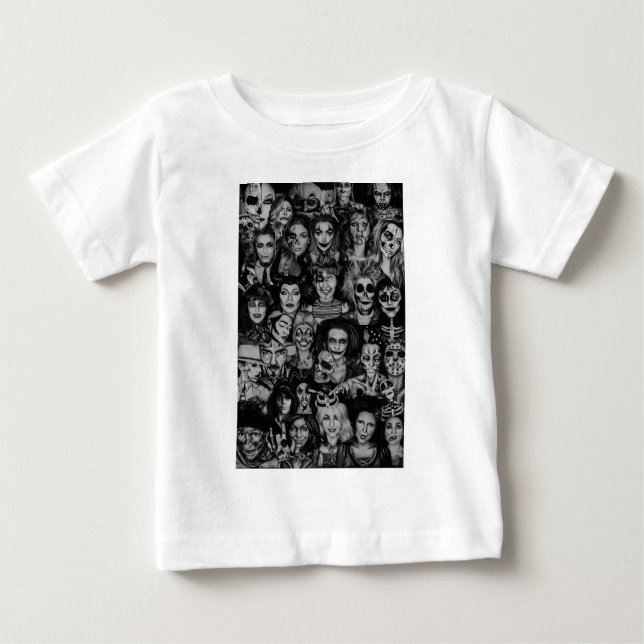 Småbarn BW Halloween Collage T-Shirt (Framsida)