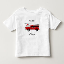 Småbarn Fire Lastbil T-Shirt med Namn och "6 Today
