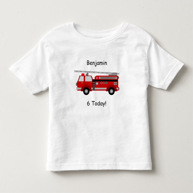 Småbarn Fire Lastbil T-Shirt med Namn och "6 Today (Framsida)