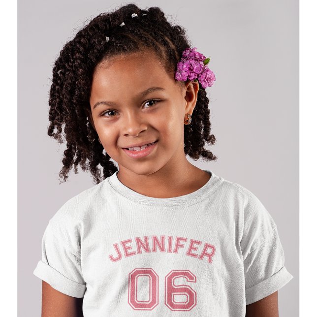 Småbarn Girl Rosa Namn Jersey Number Sports Cotton T Shirt (Toddler Girl Pink Name Jersey Number Sports Cotton Toddler T-shirt)