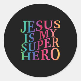 Småbarn Jesus är min superhjälte, Christian God so Runt Klistermärke